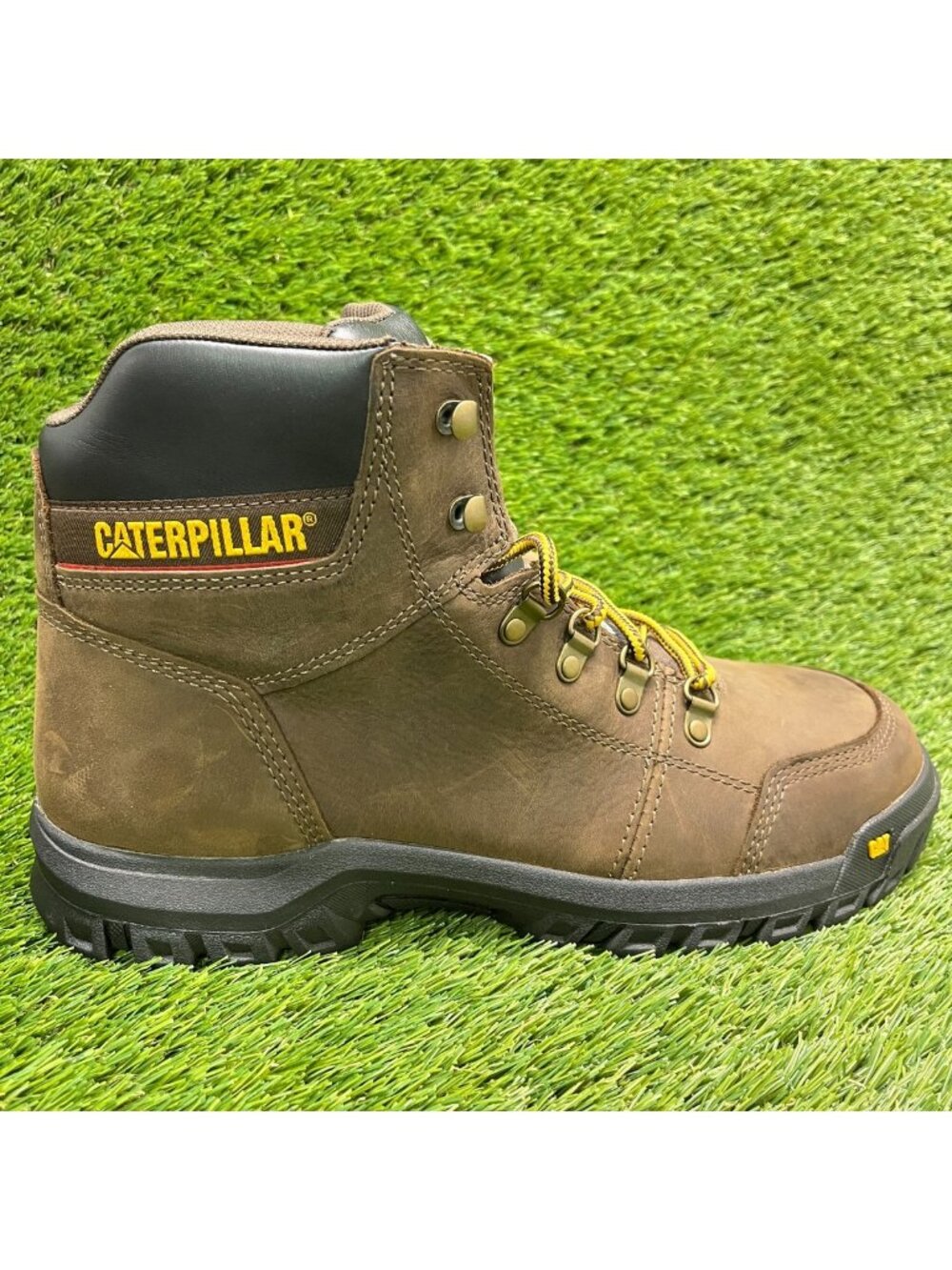 Caterpillar Outline Mens Size 12 Brown Black Leather Steel Toe Work Boots